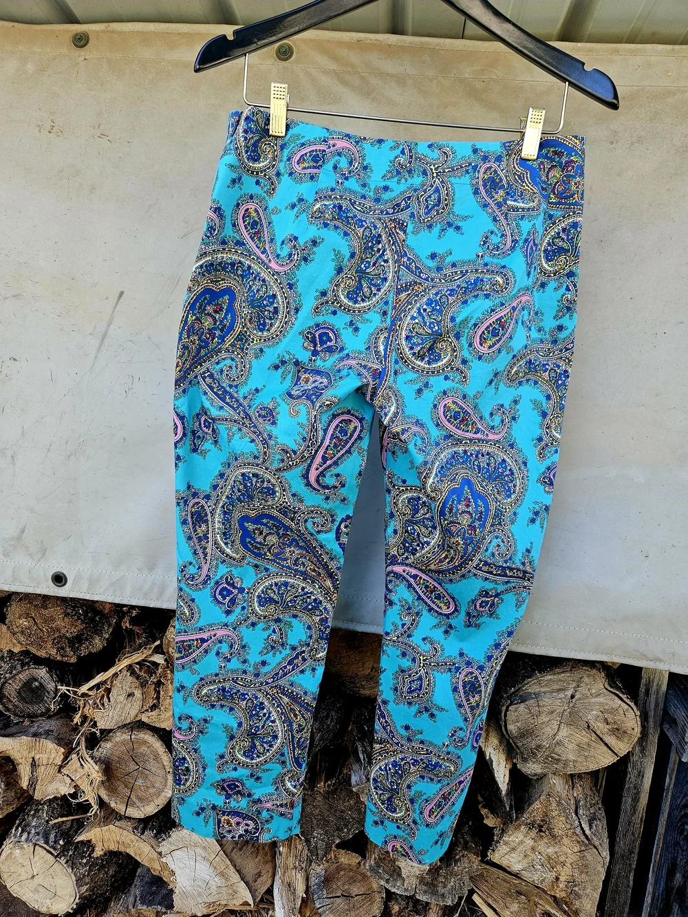 Talbots Turquoise Paisley Stretch Cigarette SKINNY Pants Cotton Sz. 6 - Picture 7 of 7